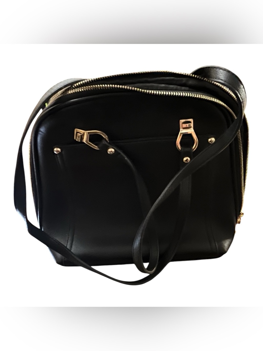 Mystique Boutique Black Crossbody Bag with Gold Hardware